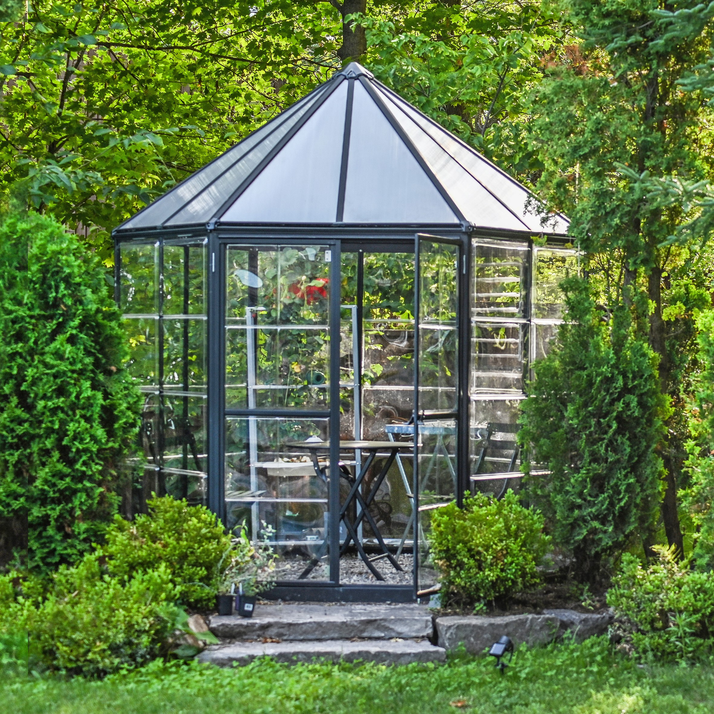 8' Oasis Hex Greenhouse - Grey Frame