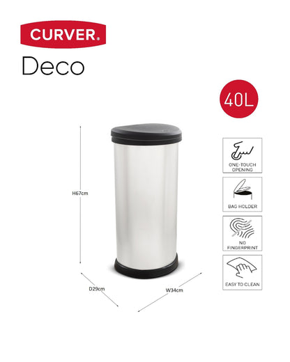 PRE ORDER: OCT. - Curver Deco Touch Bin - 40L- Steel Look