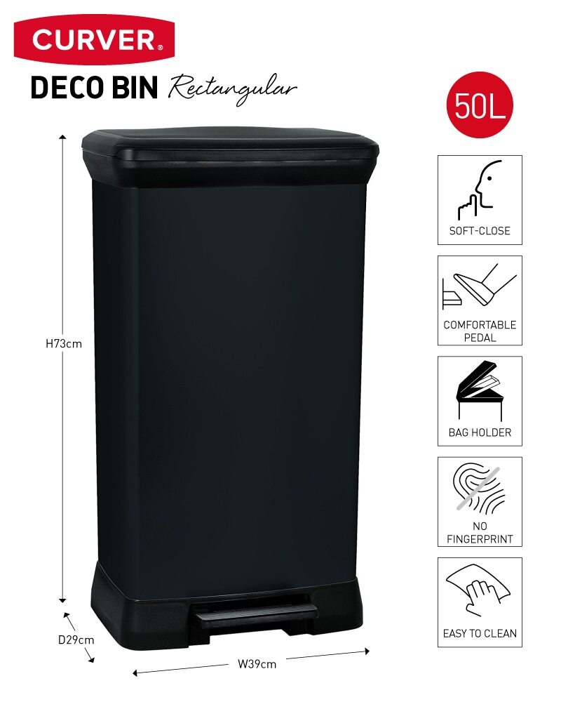 PRE ORDER: OCT. - Curver Deco Pedal Bin - 50L - Black