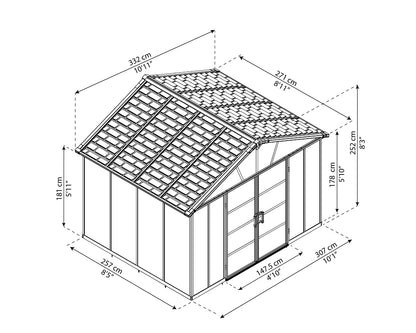 Yukon Garden Shed (NO FLOOR) 3.3m x 2.7m - Grey