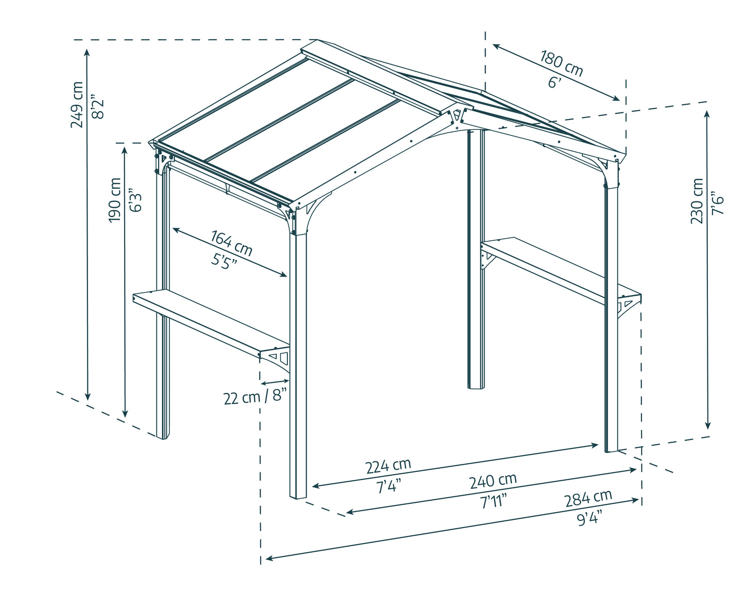 Austin Grill Gazebo 1.8m x 2.2m - Black Frame With Grey Roof