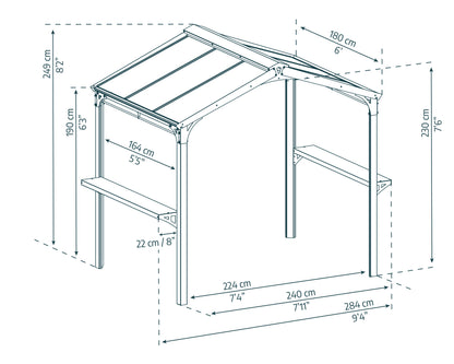 Austin Grill Gazebo 1.8m x 2.2m - Black Frame With Grey Roof