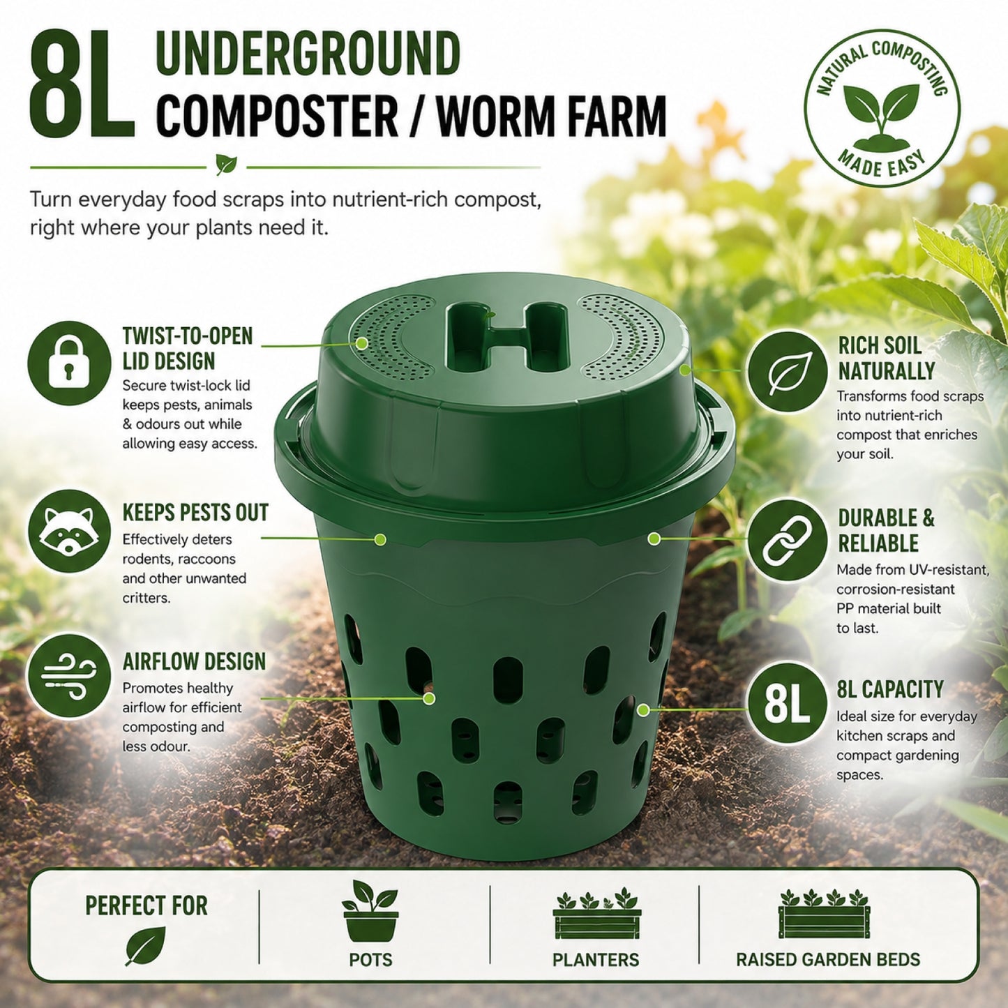 8L Underground Composter / Worm Farm - 3 Pack