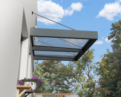 Sophia XL Door Awning 1.9m x 1.4m - Grey Frame with Clear Panel - mazeproducts