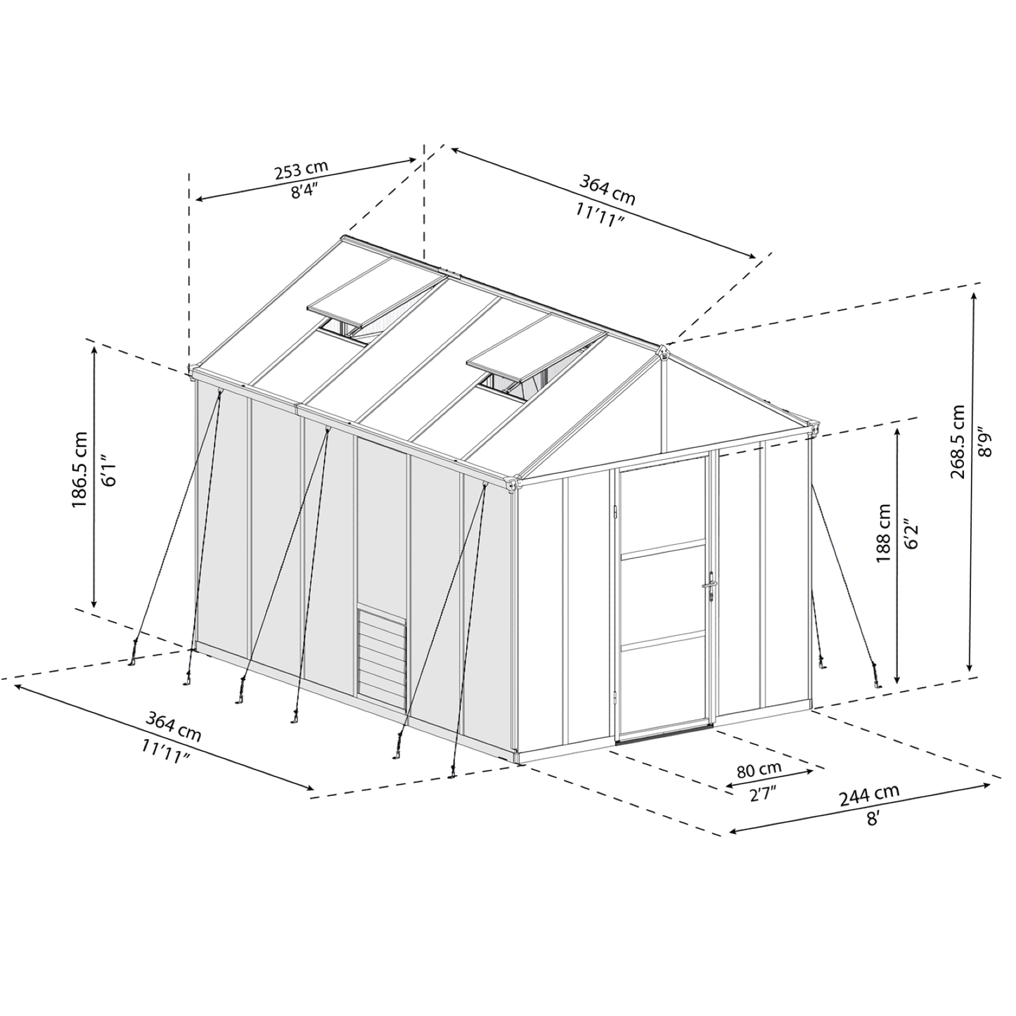 8' x 12' Premium Greenhouse - Grey Frame