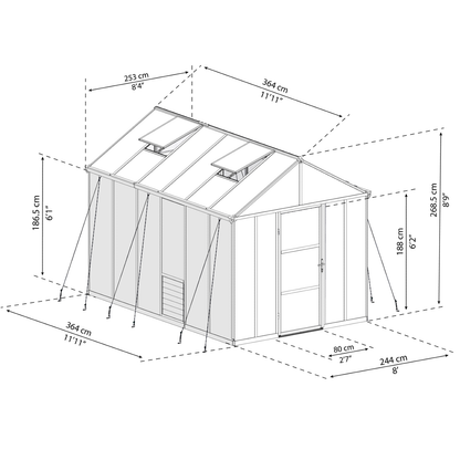 8' x 12' Premium Greenhouse - Grey Frame