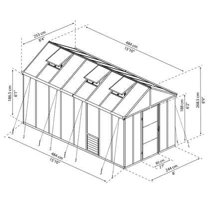 GLORY 8' x 16' Premium Greenhouse - Grey Frame