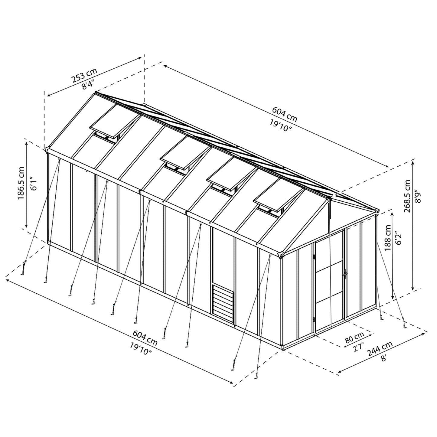 GLORY 8' x 20' Premium Greenhouse - Grey Frame