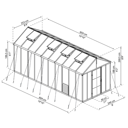 GLORY 8' x 20' Premium Greenhouse - Grey Frame