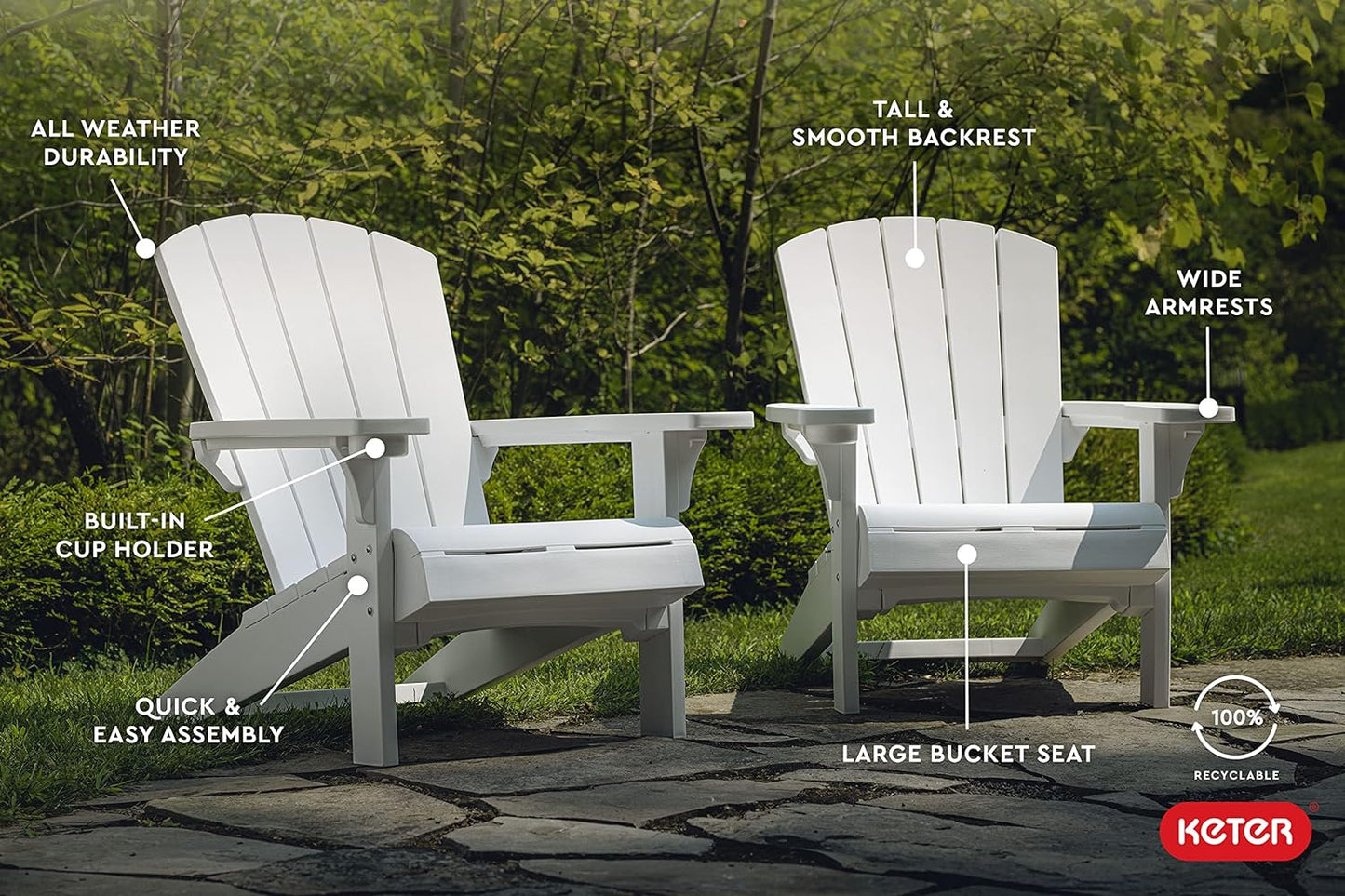 Keter Alpine Adirondack Chair - White - 2 PACK