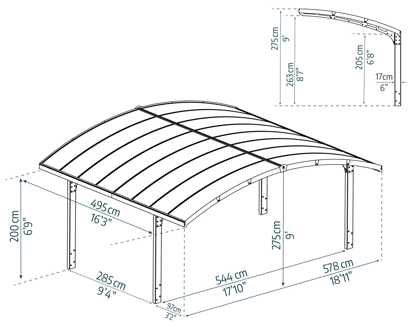 Arizona Carport Double 5.8m x 5m - Grey Frame With Grey Corrugated Roof