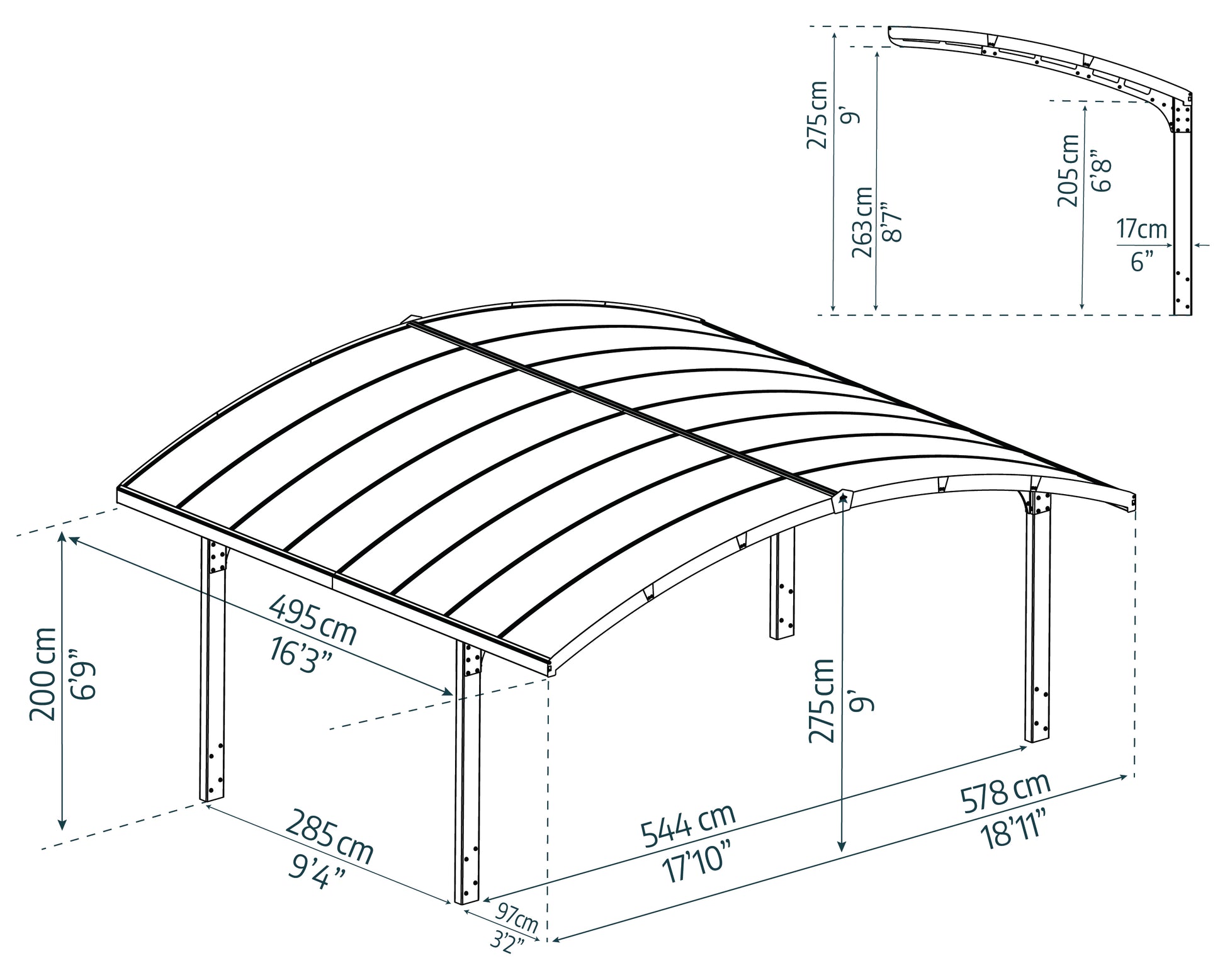 Arizona Carport Double 5.8m x 5m - Grey Frame With Grey Corrugated Roof