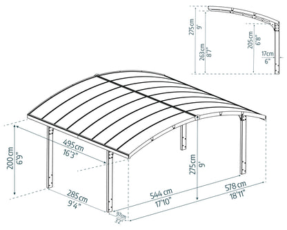 Arizona Carport Double 5.8m x 5m - Grey Frame With Grey Corrugated Roof