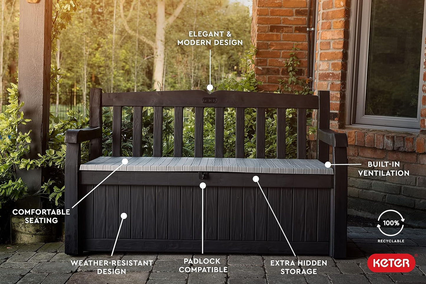 Keter Eden 265L Storage Bench- Dark Grey