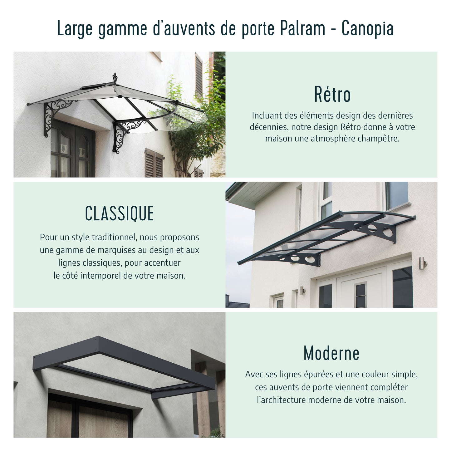 Sophia XL Door Awning 6.6m x 1.4m - Grey Frame with Clear Panel