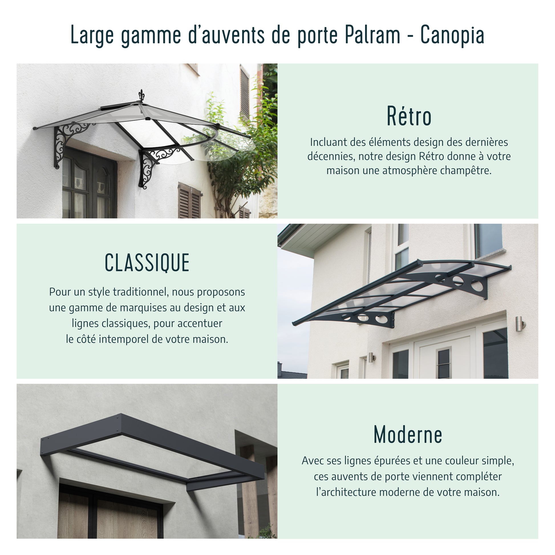 Sophia XL Door Awning 8.5m x 1.4m - Grey Frame with Clear Panel