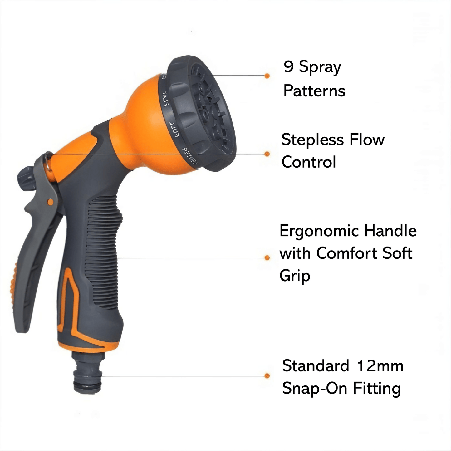 9 Pattern Plastic Hose Gun - 12mm - mazeproducts