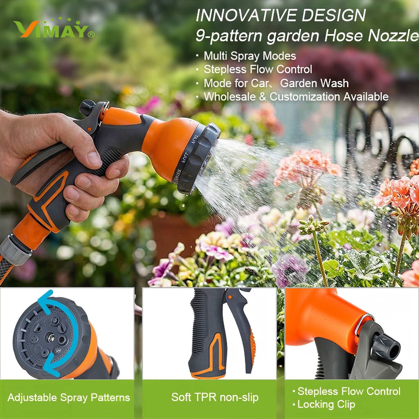 9 Pattern Plastic Hose Gun - 12mm - mazeproducts