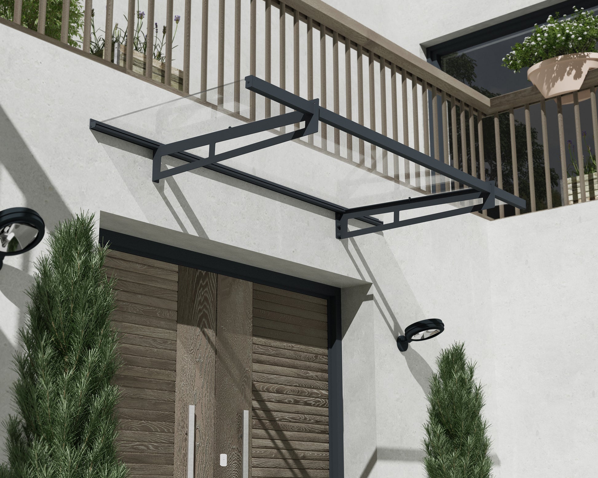 Bremen Door Awning 2.1m x 0.9m - Grey Frame With Clear Panel