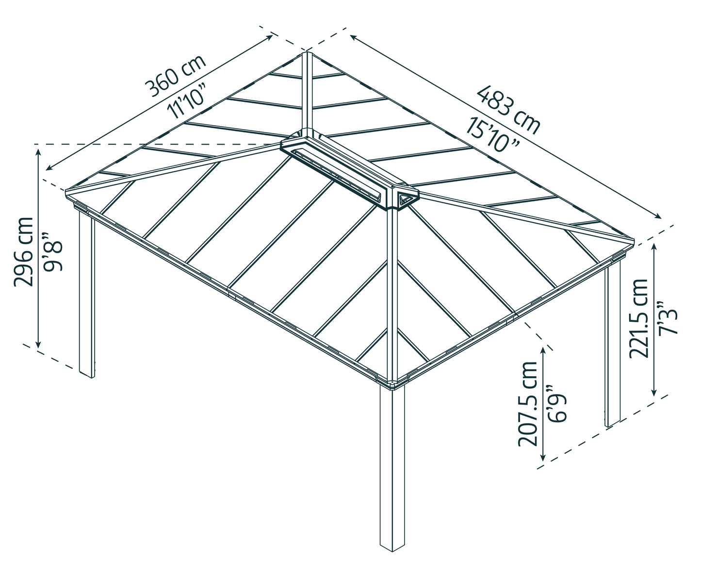 Dallas Gazebo 3.6m x 4.8m - Grey Frame With Grey Roof