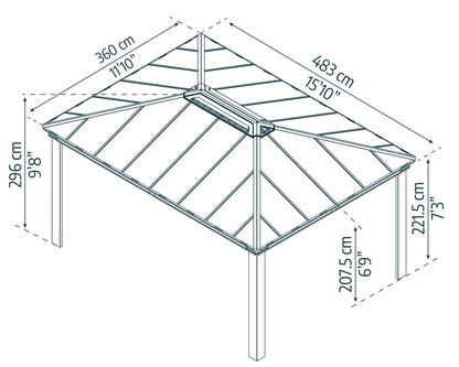 Dallas Gazebo 3.6m x 4.8m - Grey Frame With Grey Roof