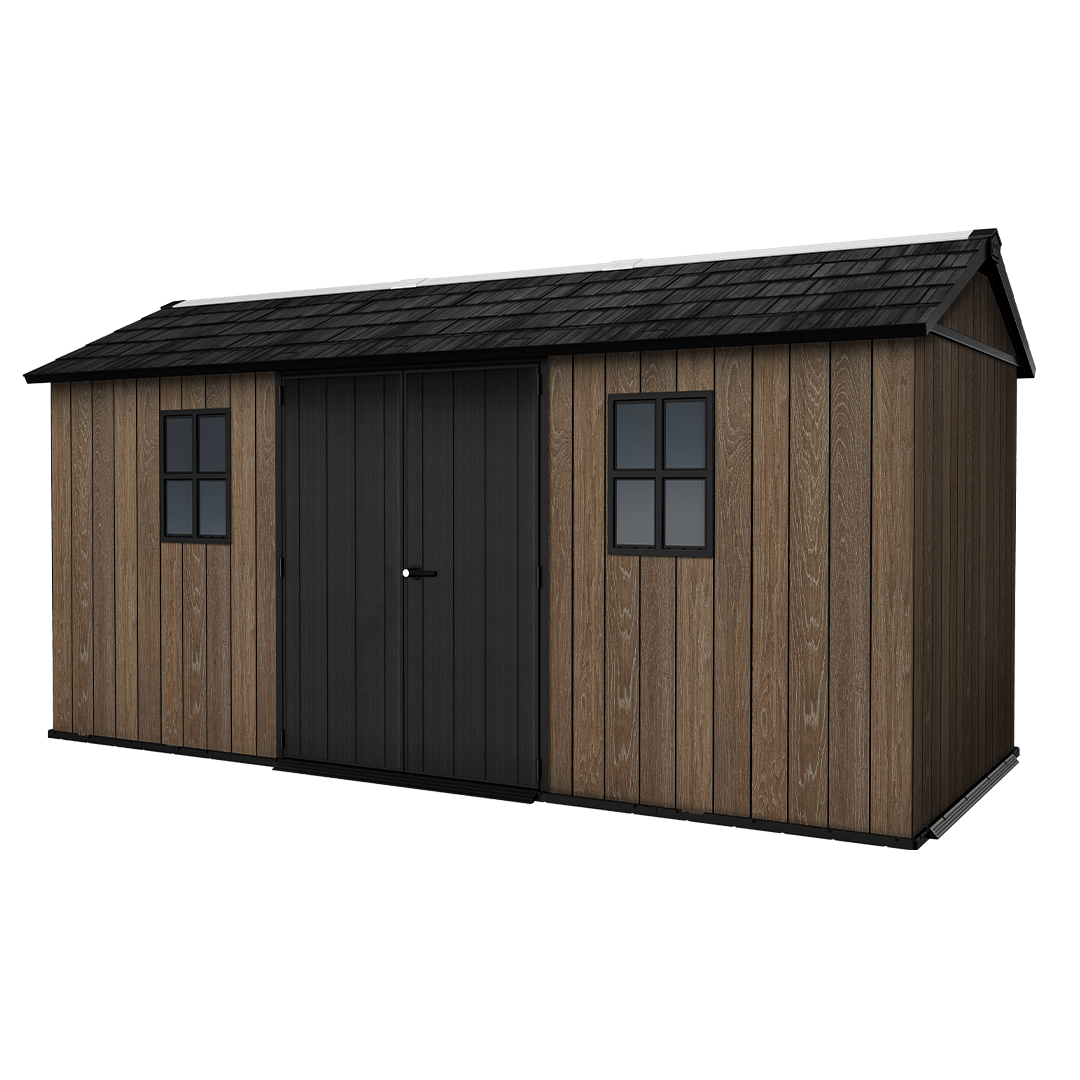 PRE ORDER: OCT. - Keter Apex Shed 7.5x15 - Walnut Look (2.3 x 4.6m)