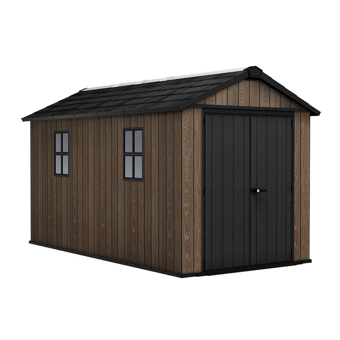 PRE ORDER: OCT. - Keter Apex Shed 7.5x13 - Walnut Look (2.3 x 4.0m)