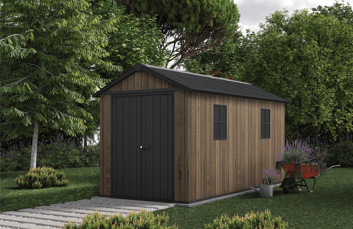 PRE ORDER: OCT. - Keter Apex Shed 7.5x13 - Walnut Look (2.3 x 4.0m)