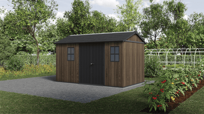 PRE ORDER: OCT. - Keter Apex Shed 7.5x13 - Walnut Look (2.3 x 4.0m)
