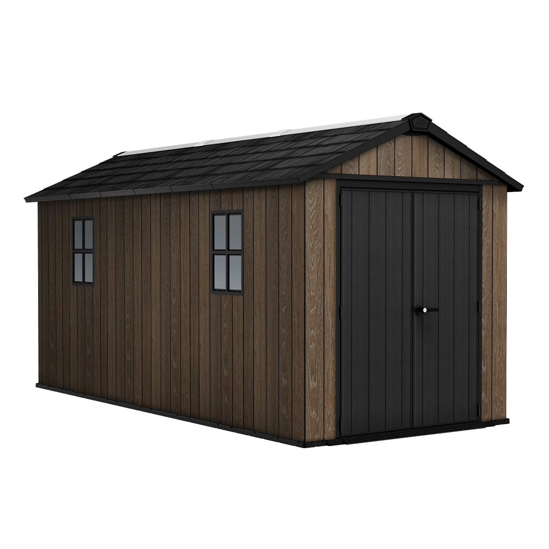 PRE ORDER: OCT. - Keter Apex Shed 7.5x15 - Walnut Look (2.3 x 4.6m)