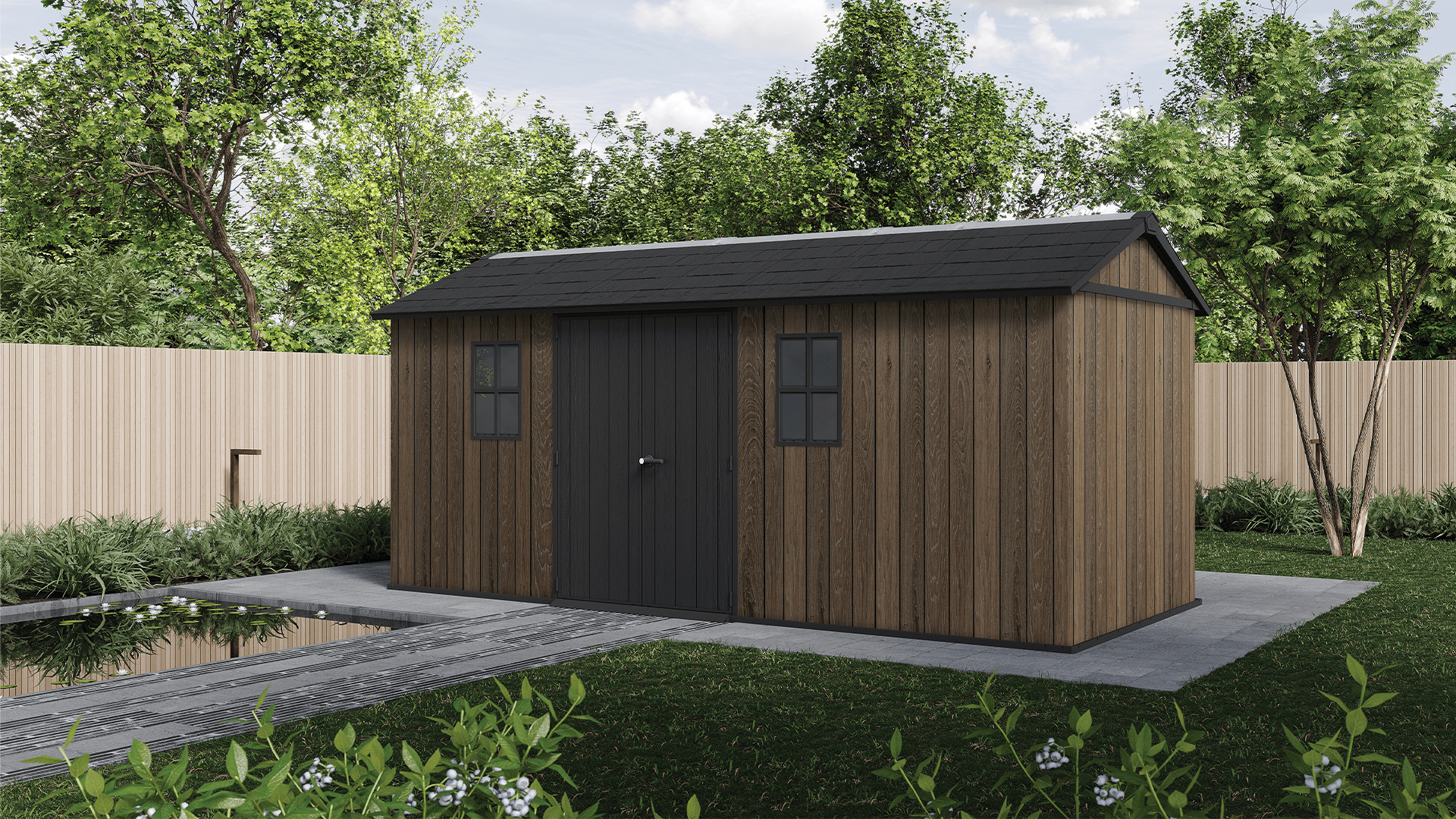 PRE ORDER: OCT. - Keter Apex Shed 7.5x17 - Walnut Look (2.3 x 5.2m)