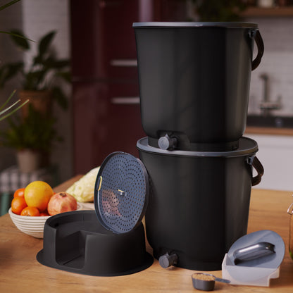 Skaza 15.3L Bokashi Organko Essential Set with Base - Pack of 2 - Black