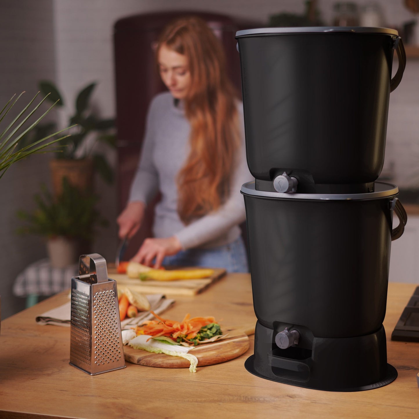 Skaza 15.3L Bokashi Organko Essential Set with Base - Pack of 2 - Black