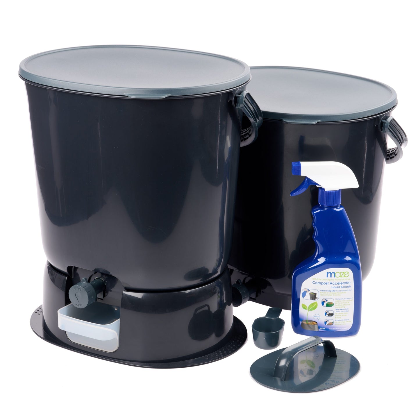 Skaza 15.3L Bokashi Organko Essential Set with Base - Pack of 2 - Black
