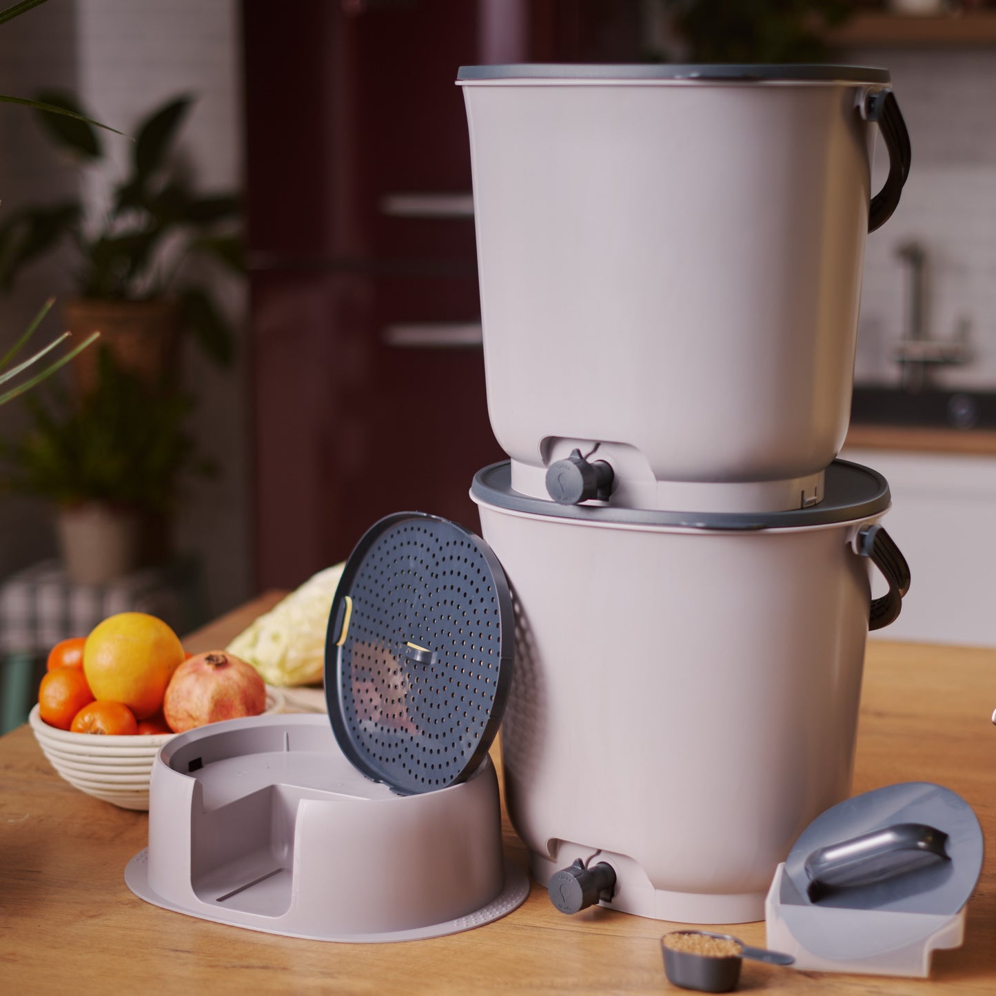 Skaza 15.3L Bokashi Organko Essential Set with Base - Pack of 2 - Grey