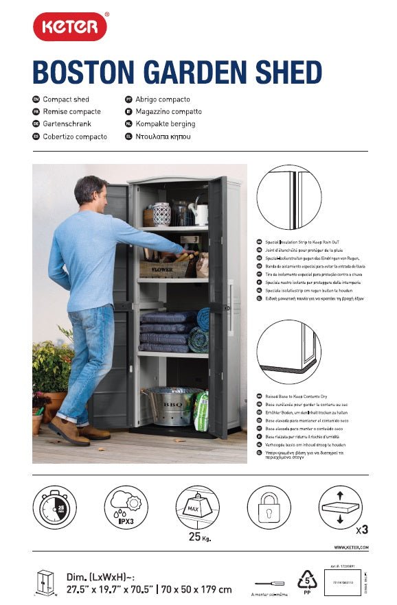 Keter Boston Tall Outdoor Storage Cabinet - Light Grey