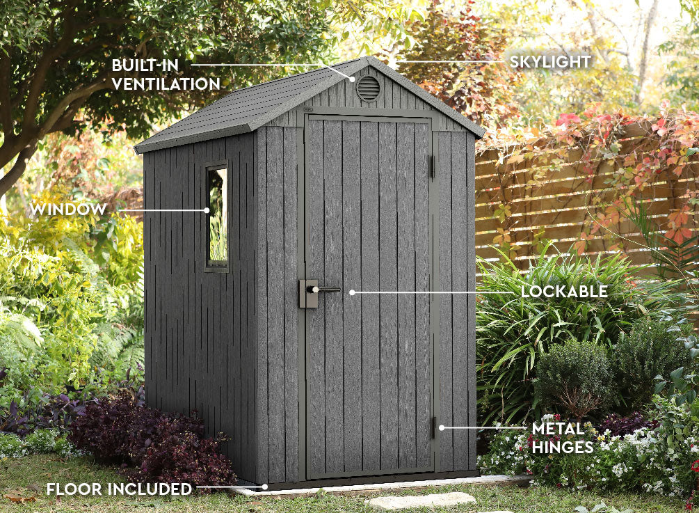 Keter Darwin 4x6 Garden Shed - Grey (1.3 x 1.9m)
