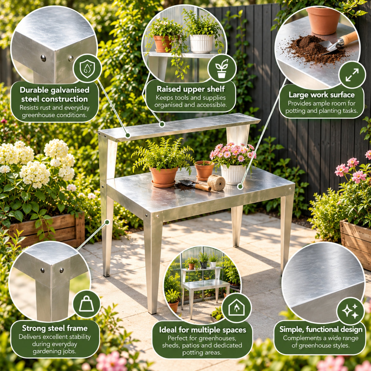 Greenhouse Steel Work Bench with Shelf
