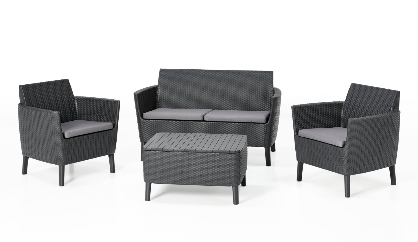 Keter Salemo Lounge Set With Storage Table - GRAPHITE