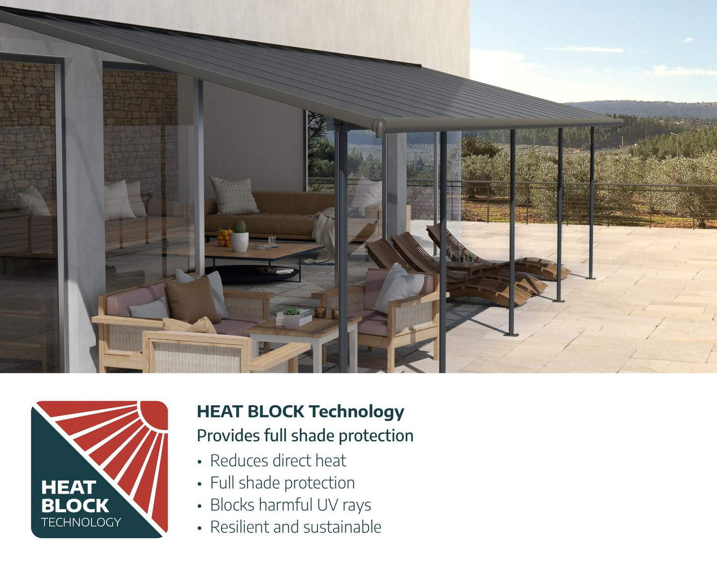 Feria 3m x 4.25m Patio Cover - White Aluminium Frame With White Polycarbonate