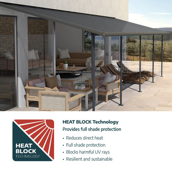 Sierra Patio Cover 8.5m x 3m - Grey Frame With Grey Roof