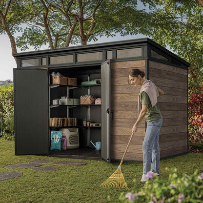PRE ORDER: OCT. - Keter Signature Pent 11x7 Shed - Walnut Look (3.4 x 2.2m)