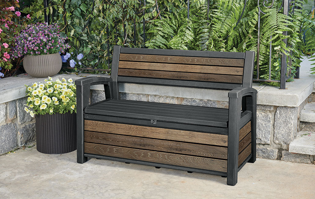 PRE ORDER: OCT. -  Keter Signature 227L Storage Bench - Walnut Look