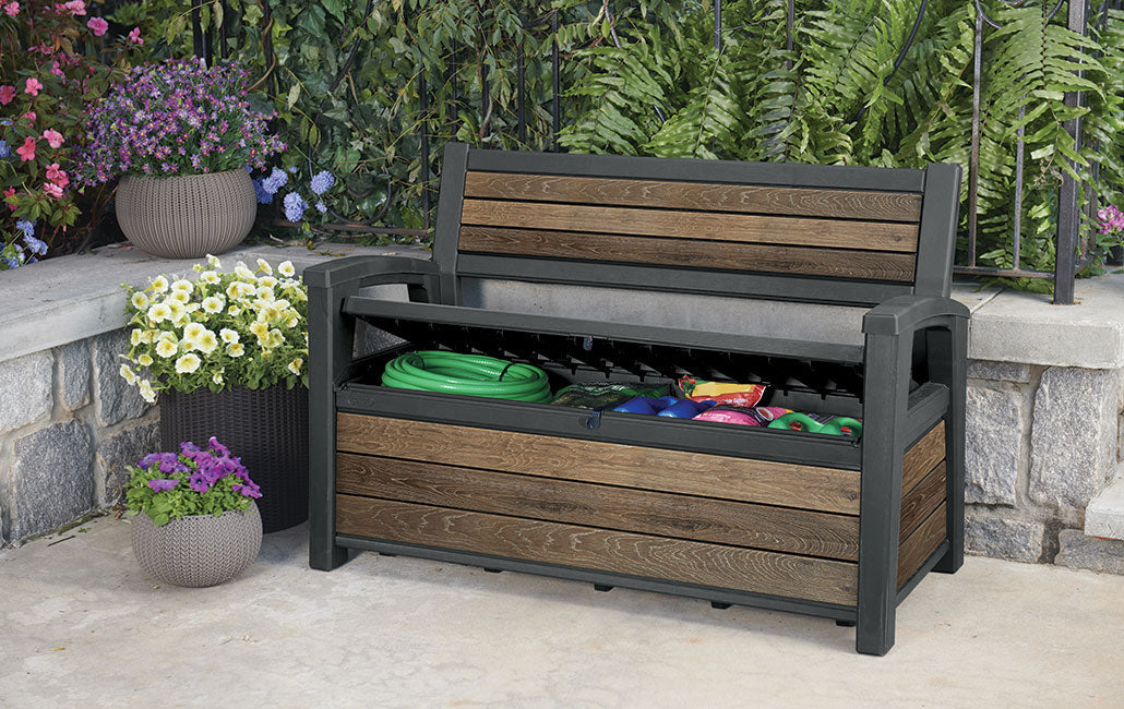 PRE ORDER: OCT. -  Keter Signature 227L Storage Bench - Walnut Look