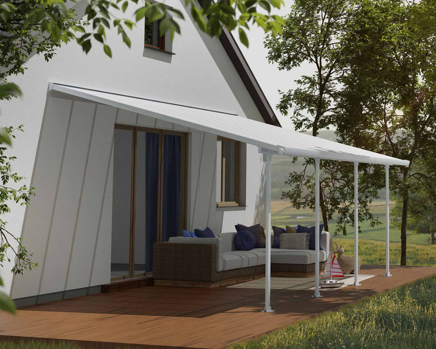 Feria 3.8m x 6.1m Patio Cover - White Aluminium Frame With Clear Polycarbonate