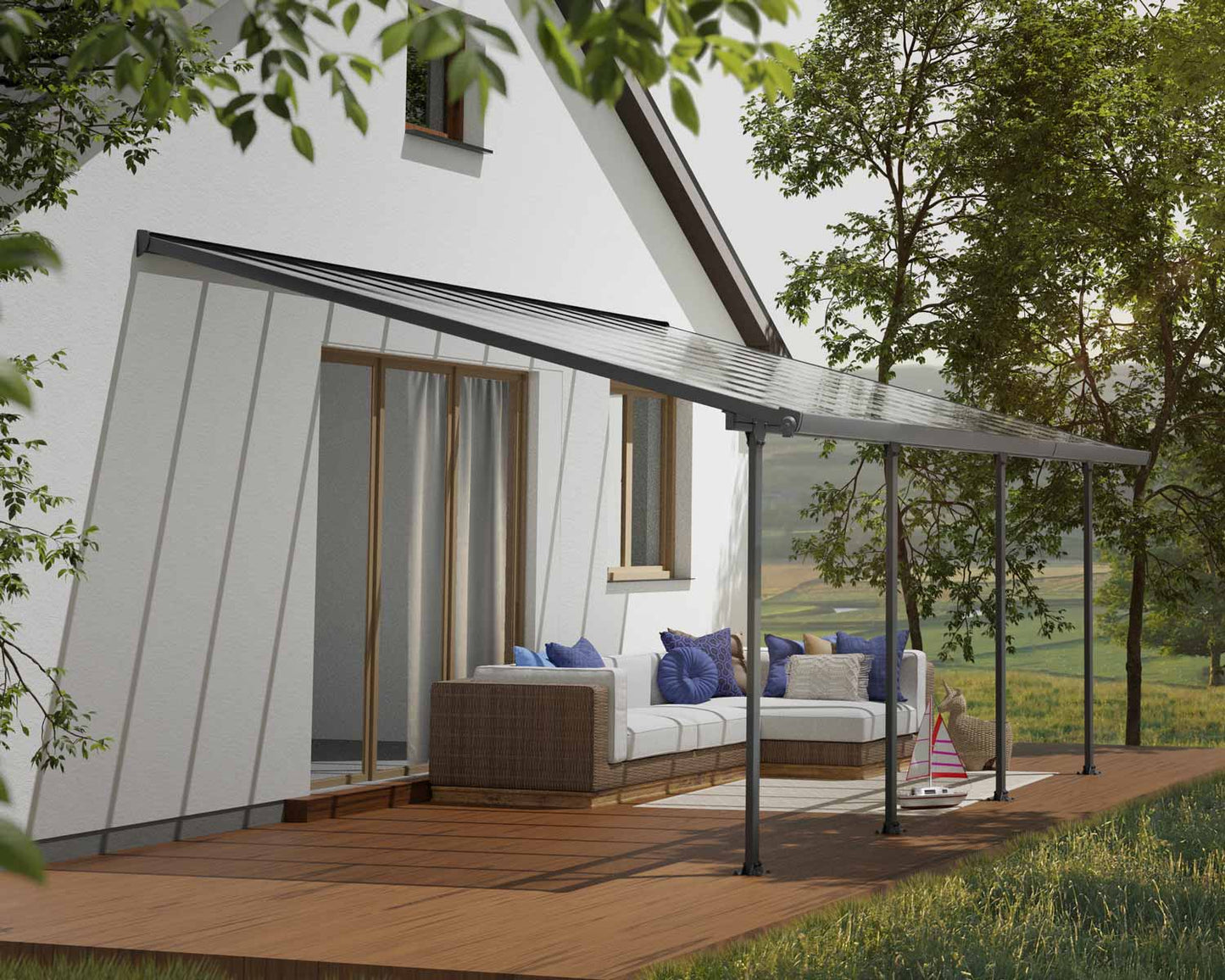 Feria 3.8m x 6.1m Patio Cover - White Aluminium Frame With Clear Polycarbonate