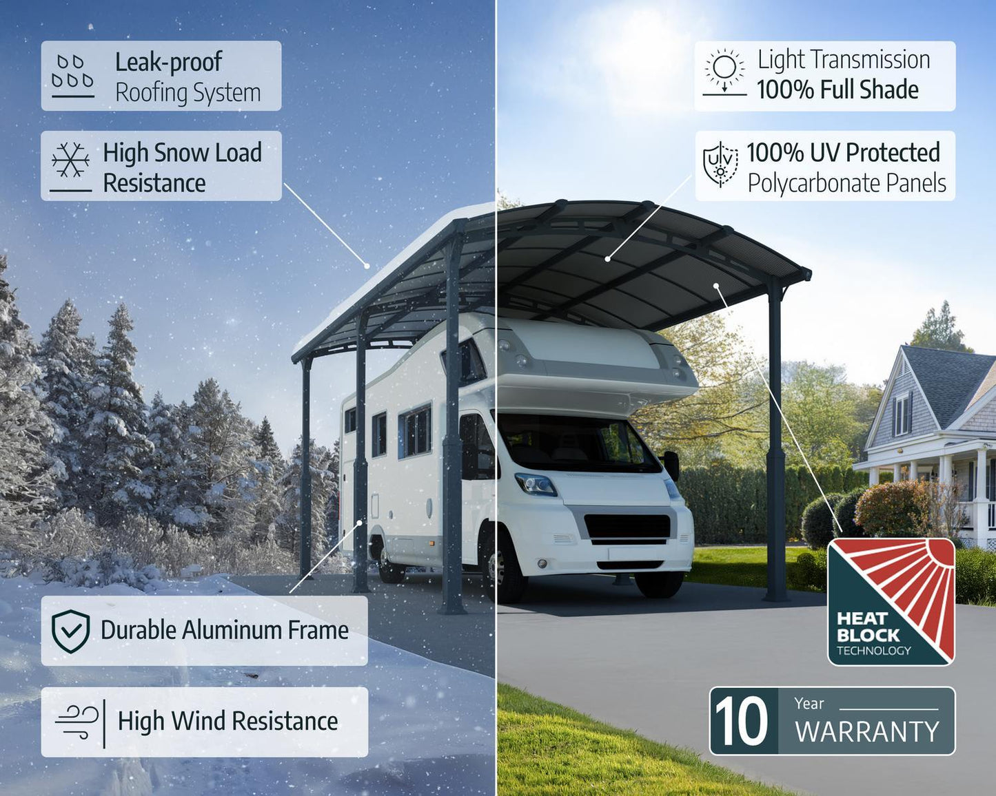Alpine Carport 3.6m x 6.5m - Grey Frame With Grey Roof