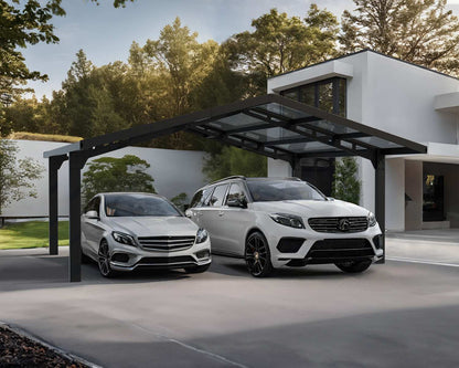 Sydney Carport Double 5.7m x 5.9m WINGS - Grey Frame With Grey Corrugated Roof