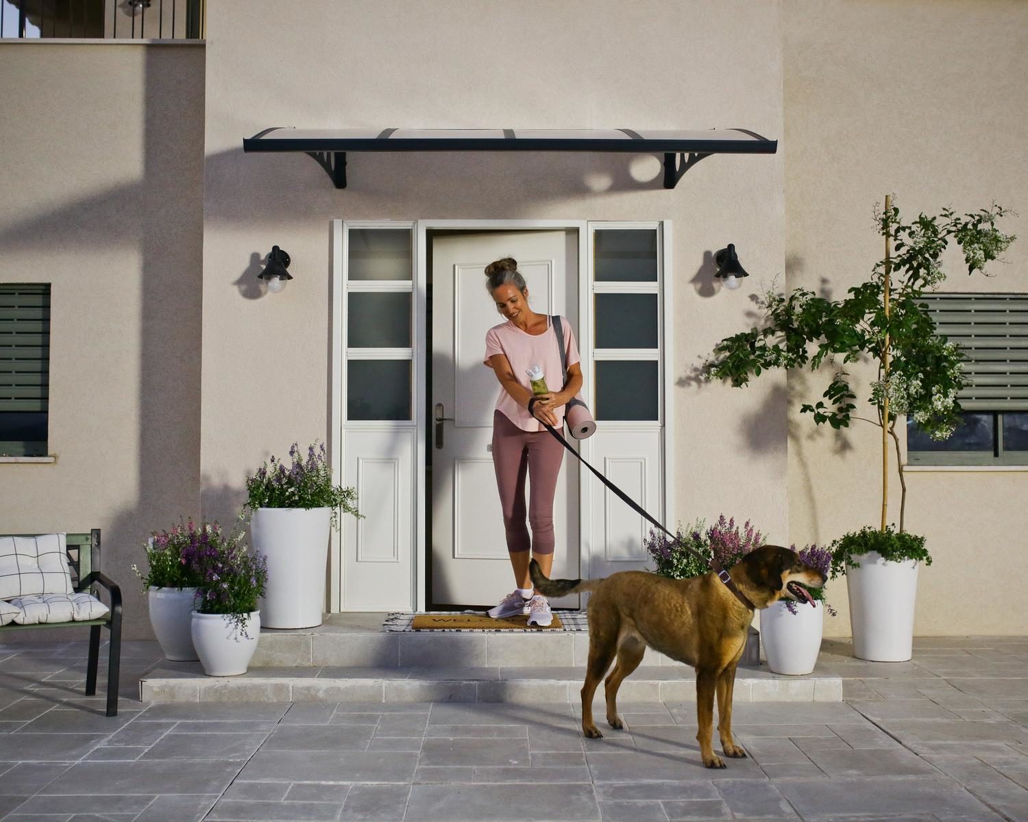 Herald Door Awning 2.2m x 1.4m - Grey Frame With Clear Panel - mazeproducts