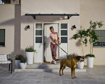Herald Door Awning 2.2m x 1.4m - Grey Frame With Clear Panel - mazeproducts